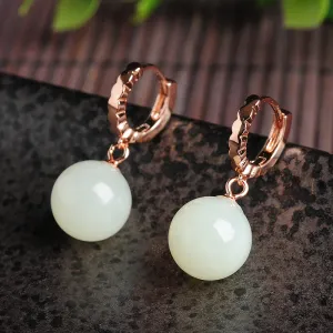 Natural Jade Earrings Nephrite Silver Earrings WE27