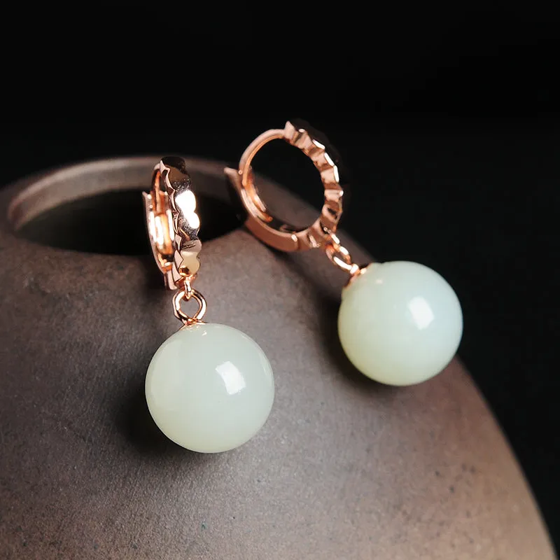 Natural Jade Earrings Nephrite Silver Earrings WE27