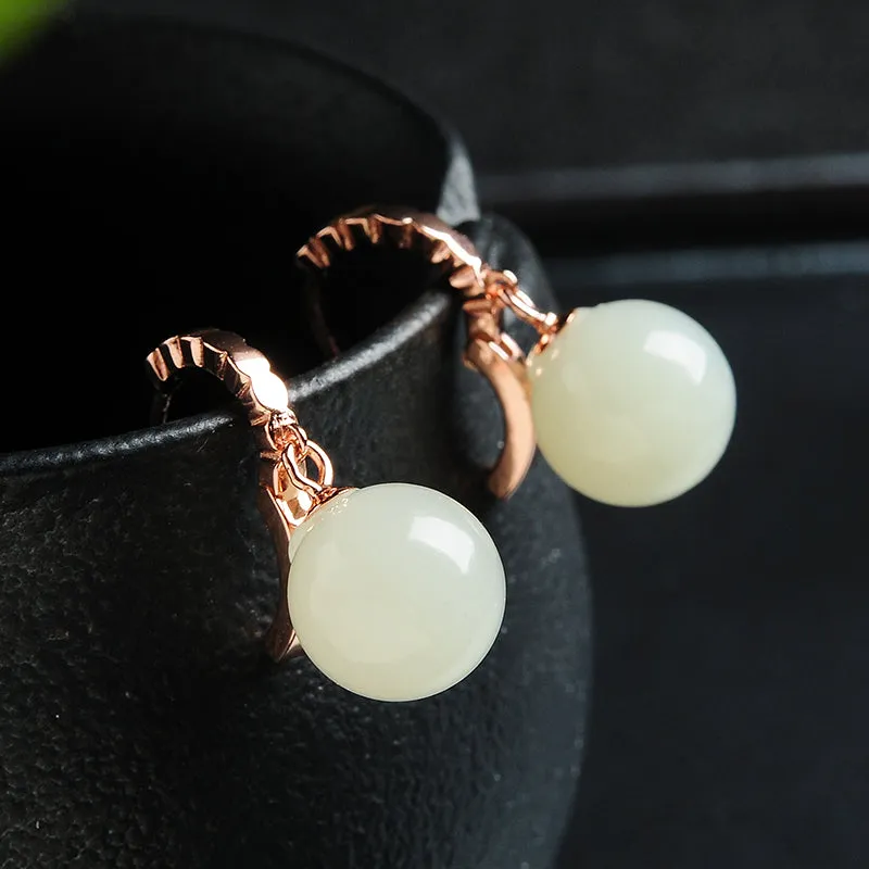 Natural Jade Earrings Nephrite Silver Earrings WE27