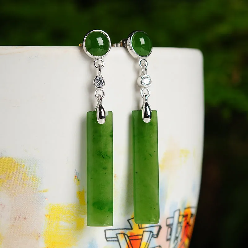 Natural Jade Earrings Nephrite Silver Earrings WE8