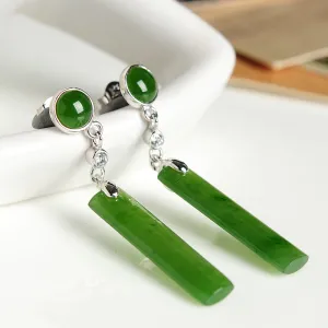 Natural Jade Earrings Nephrite Silver Earrings WE8