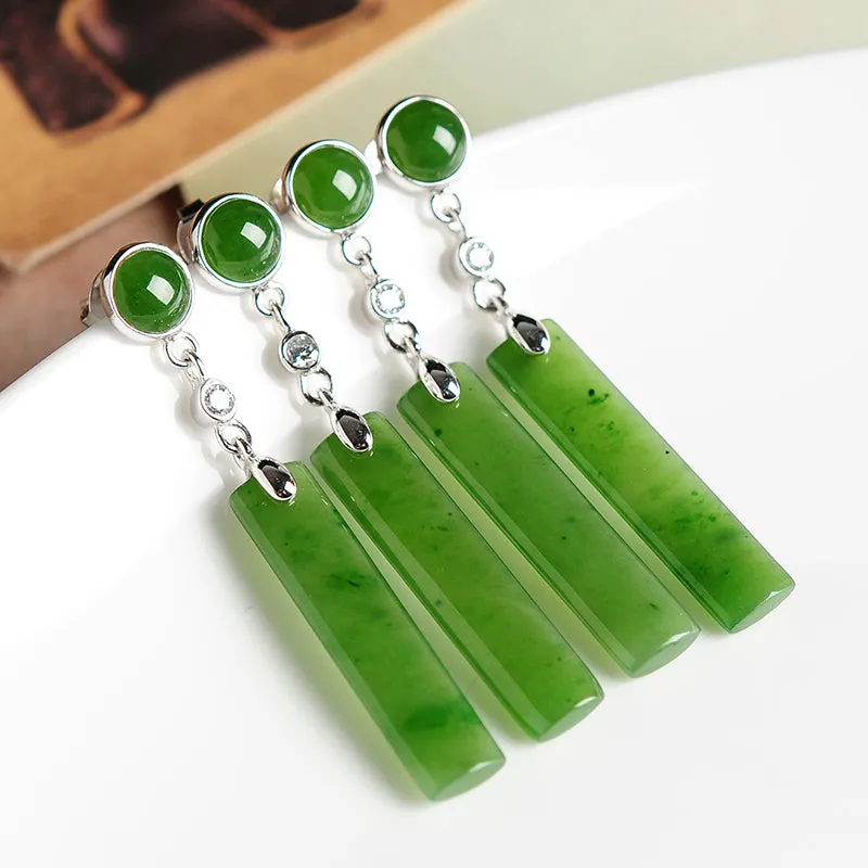 Natural Jade Earrings Nephrite Silver Earrings WE8