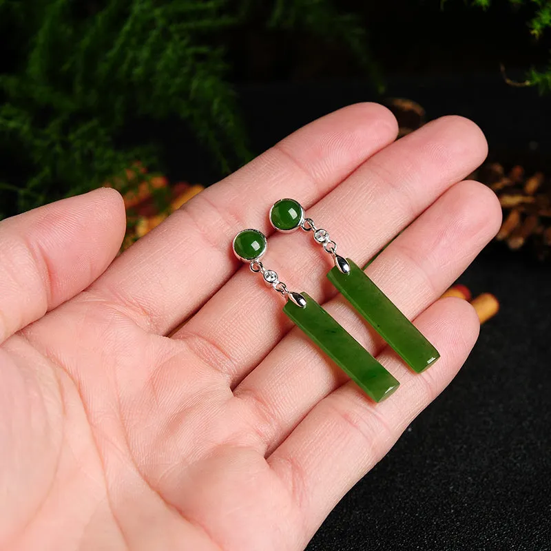 Natural Jade Earrings Nephrite Silver Earrings WE8