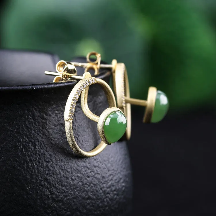 Natural Jade Earrings Nephrite Silver Earrings ZEG512