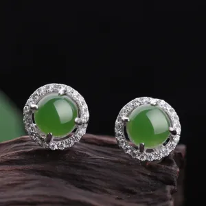 Natural Jade Earrings Nephrite Silver Earrings ZEG534