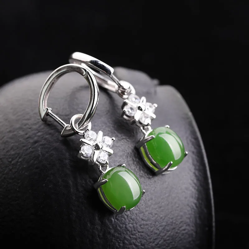 Natural Jade Earrings Nephrite Silver Earrings ZEG536