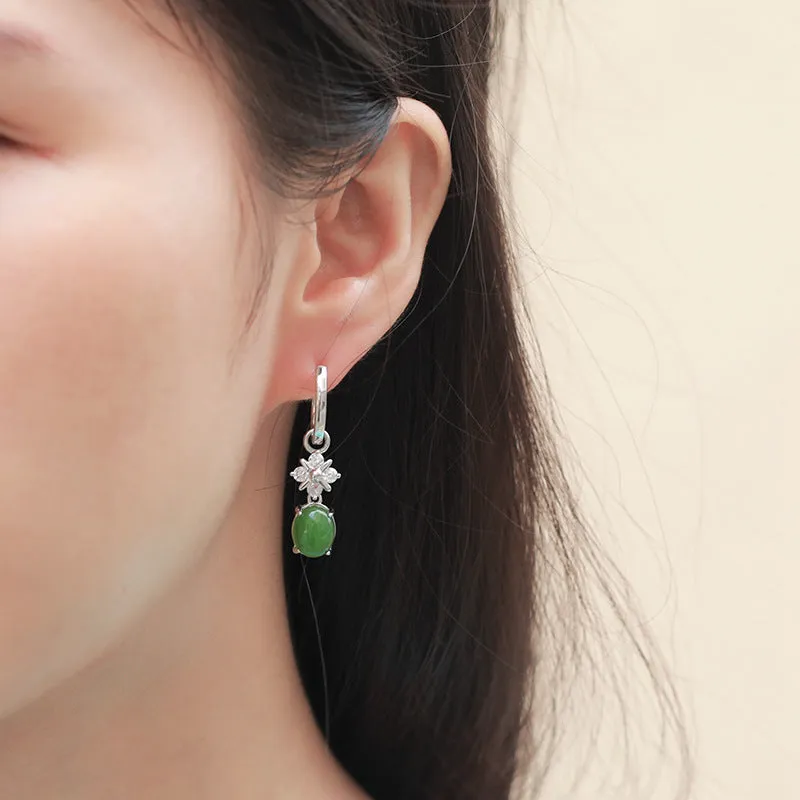 Natural Jade Earrings Nephrite Silver Earrings ZEG536