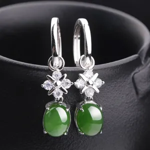 Natural Jade Earrings Nephrite Silver Earrings ZEG536