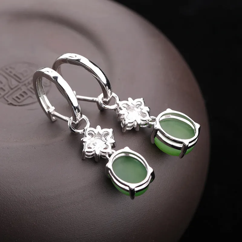 Natural Jade Earrings Nephrite Silver Earrings ZEG536