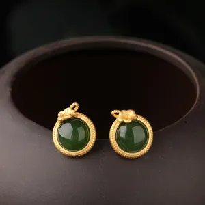 Natural Jade Earrings Nephrite Silver Earrings ZEG552