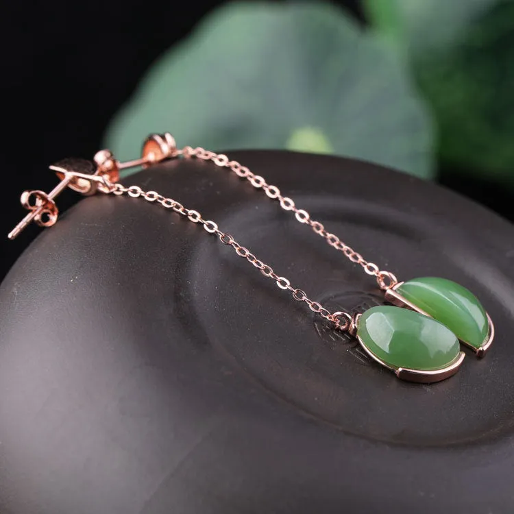 Natural Jade Earrings Nephrite Silver Earrings ZEG564