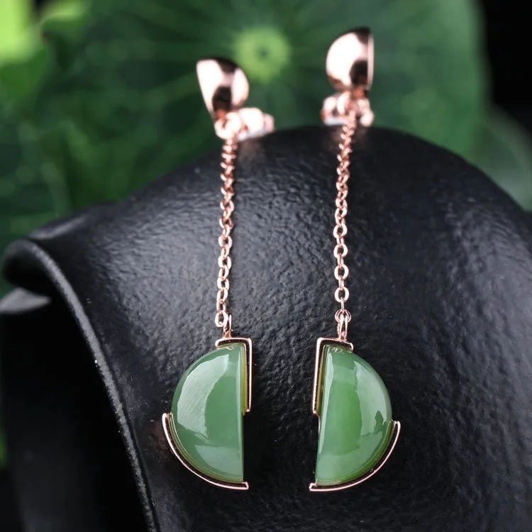 Natural Jade Earrings Nephrite Silver Earrings ZEG564