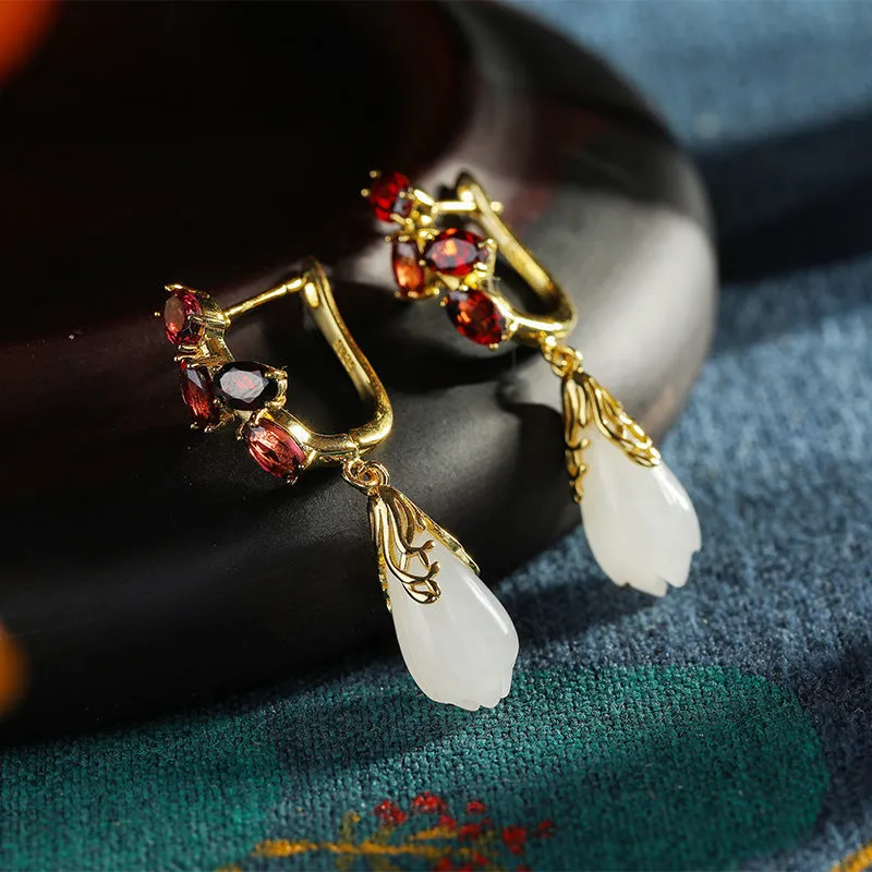 Natural Jade Earrings Nephrite Silver Earrings ZNE106