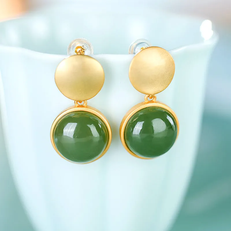 Natural Jade Earrings Nephrite Silver Earrings ZNE114