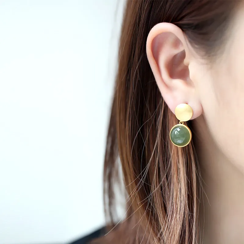 Natural Jade Earrings Nephrite Silver Earrings ZNE114