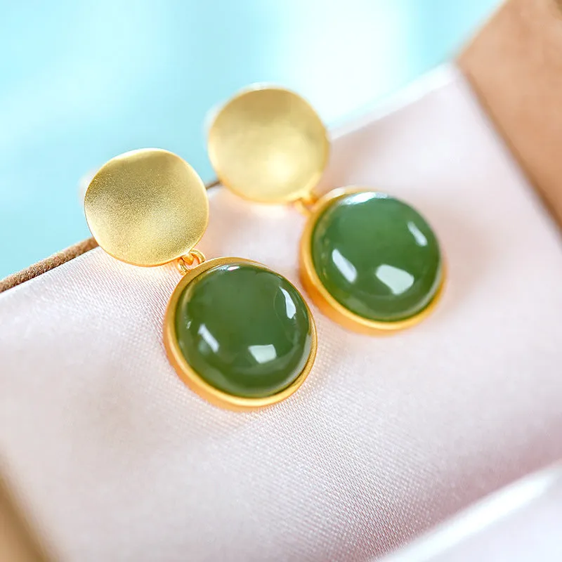 Natural Jade Earrings Nephrite Silver Earrings ZNE114