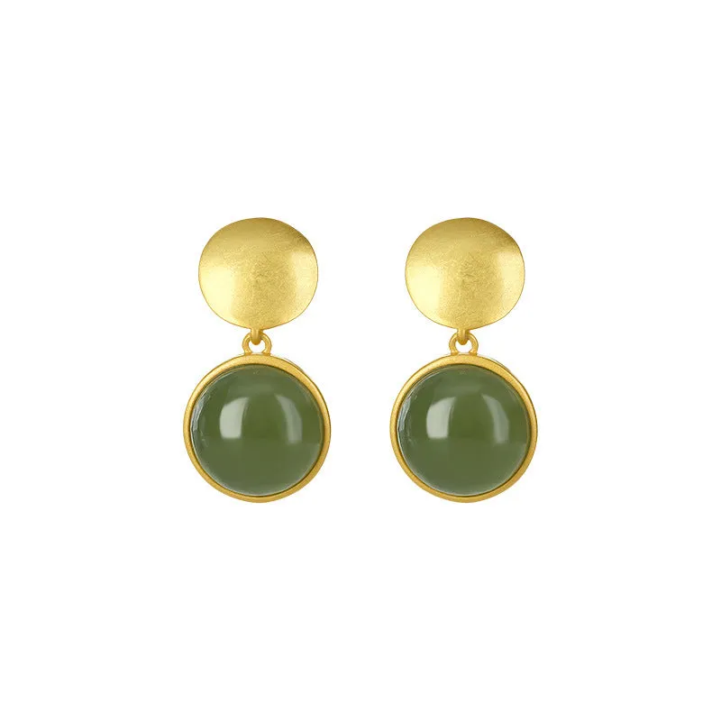 Natural Jade Earrings Nephrite Silver Earrings ZNE114