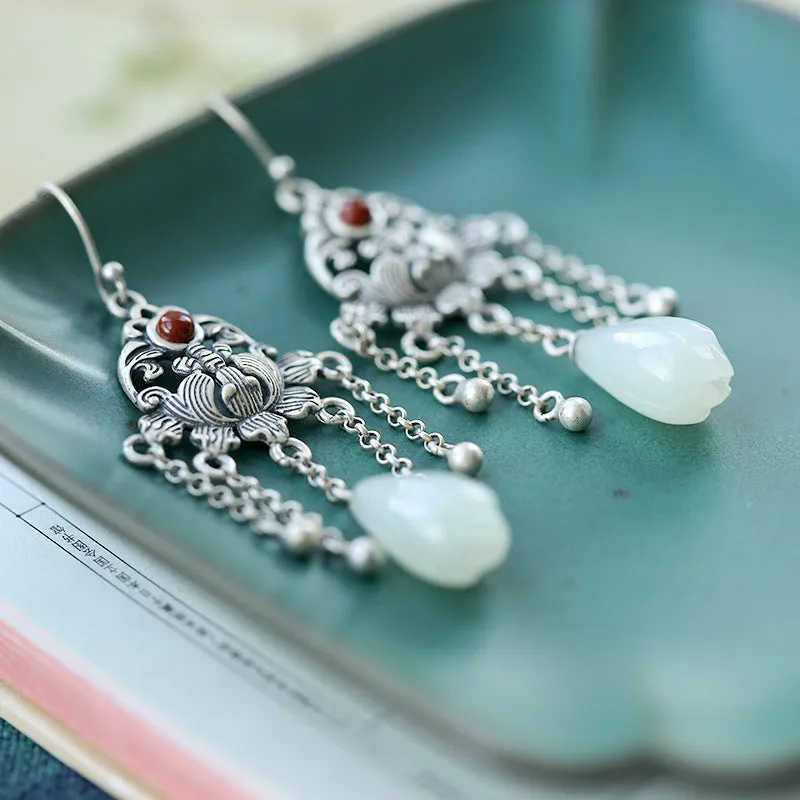 Natural Jade Earrings Nephrite Silver Earrings ZNE120