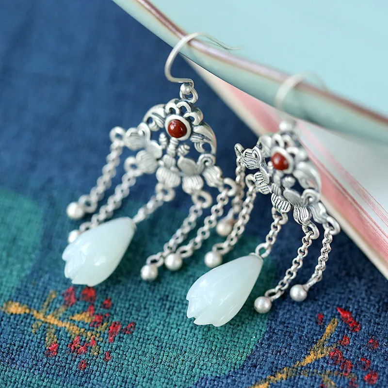 Natural Jade Earrings Nephrite Silver Earrings ZNE120