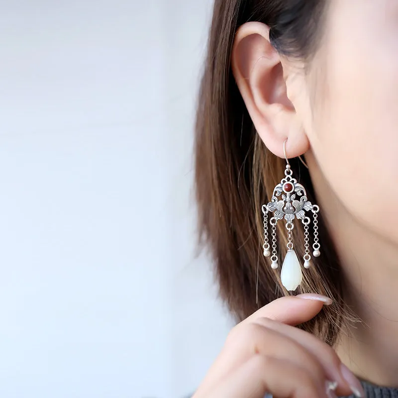 Natural Jade Earrings Nephrite Silver Earrings ZNE120