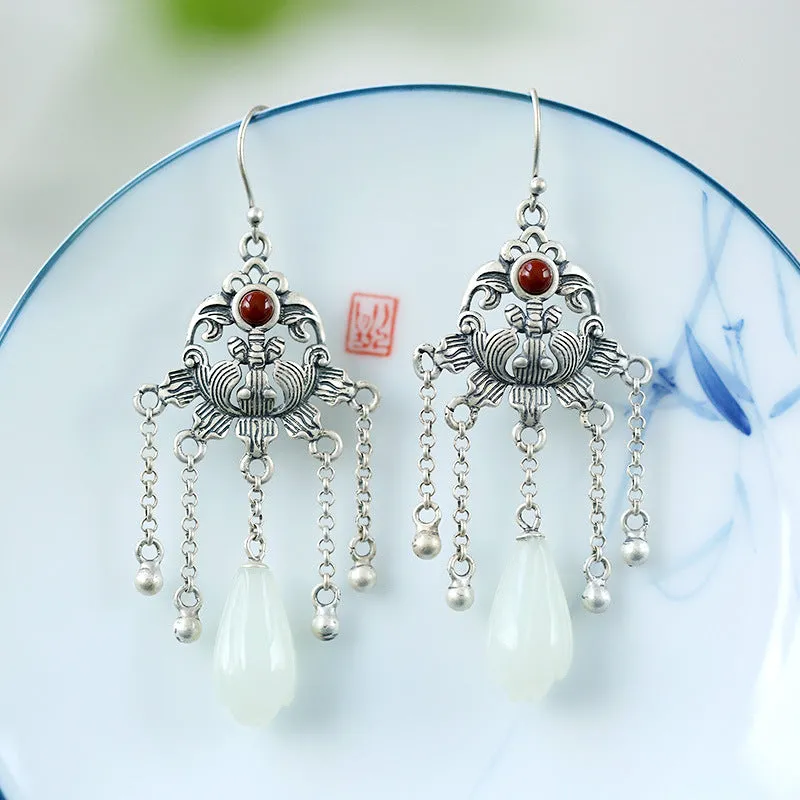 Natural Jade Earrings Nephrite Silver Earrings ZNE120