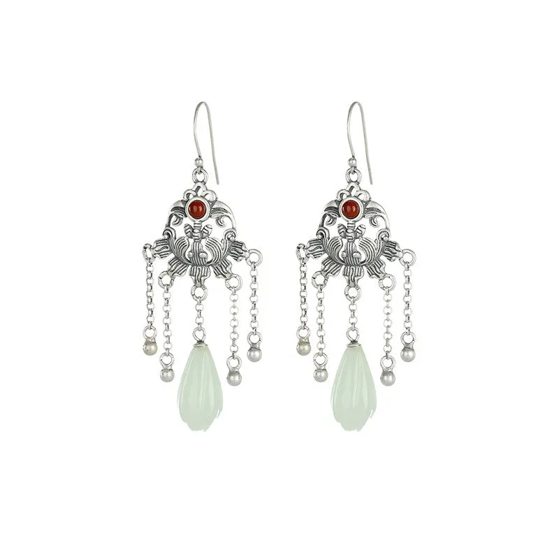 Natural Jade Earrings Nephrite Silver Earrings ZNE120