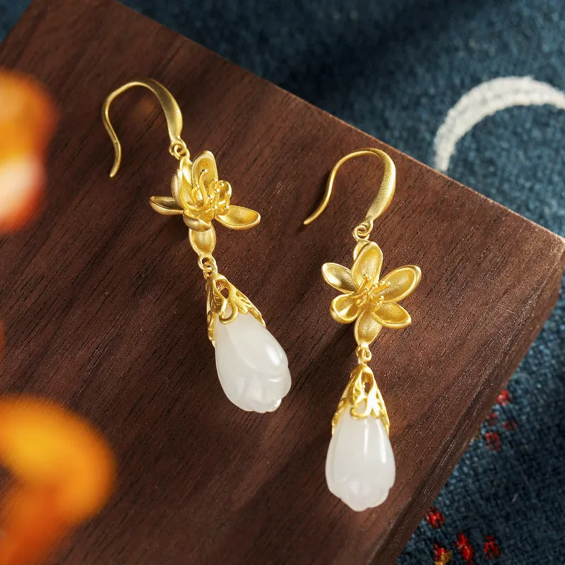 Natural Jade Earrings Nephrite Silver Earrings ZNE126