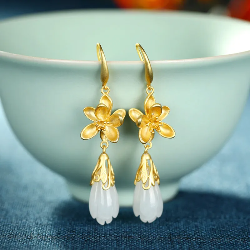 Natural Jade Earrings Nephrite Silver Earrings ZNE126