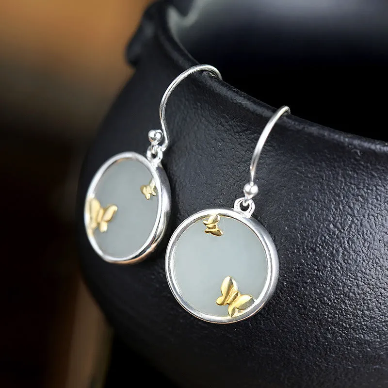 Natural Jade Earrings Nephrite Silver Earrings ZNE129