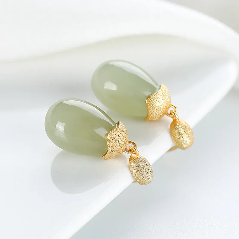 Natural Jade Earrings Nephrite Silver Earrings ZNE130