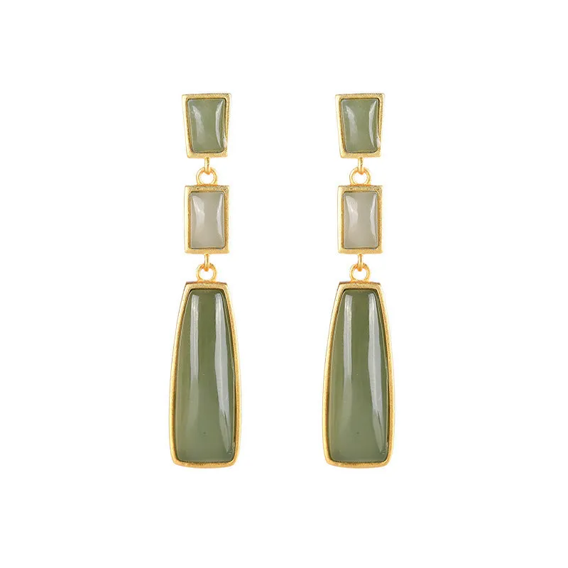 Natural Jade Earrings Nephrite Silver Earrings ZNE142