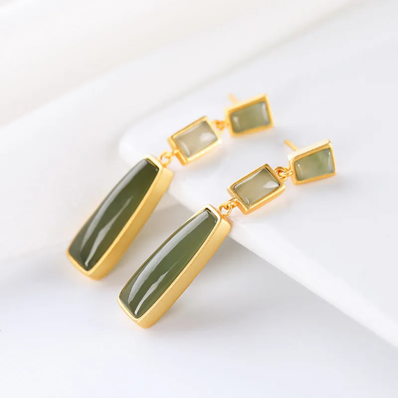 Natural Jade Earrings Nephrite Silver Earrings ZNE142