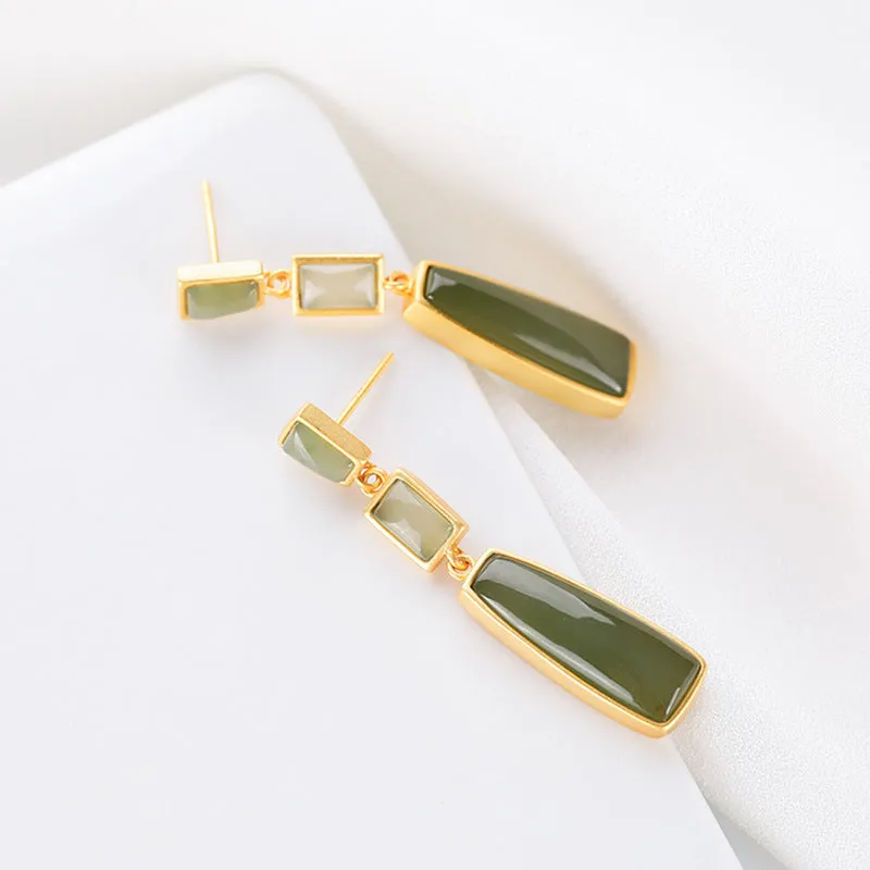 Natural Jade Earrings Nephrite Silver Earrings ZNE142