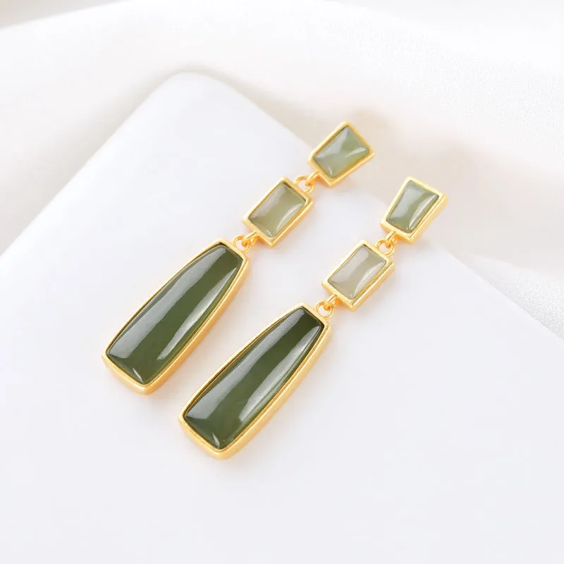 Natural Jade Earrings Nephrite Silver Earrings ZNE142