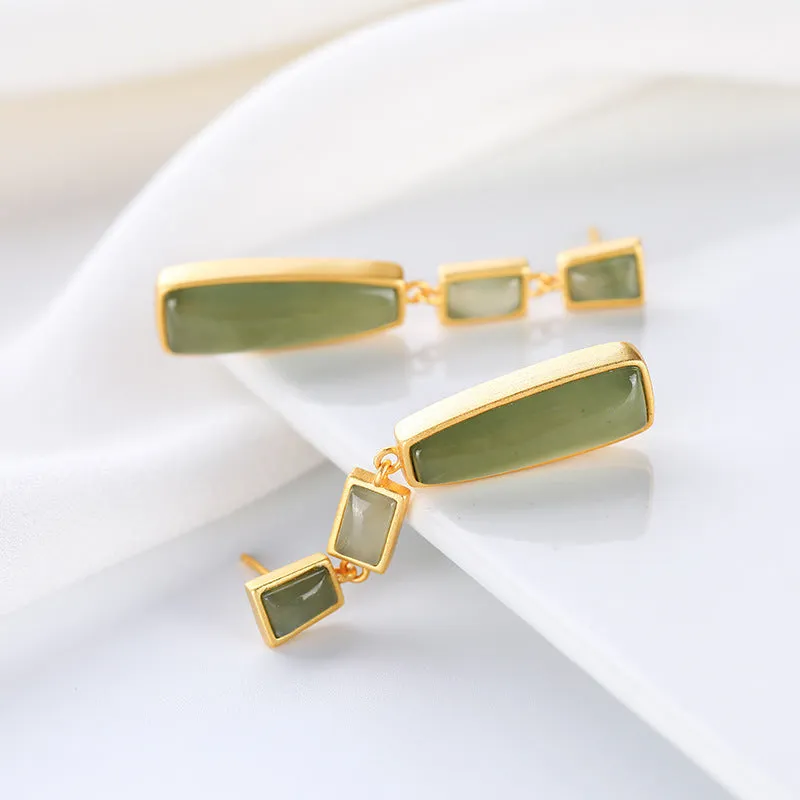 Natural Jade Earrings Nephrite Silver Earrings ZNE142