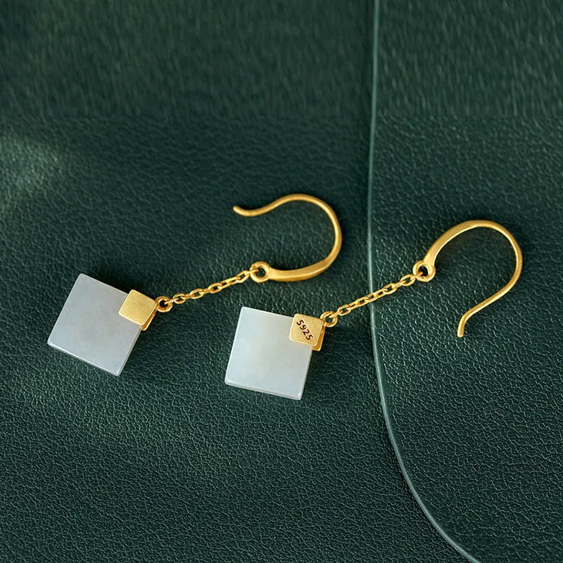 Natural Jade Earrings Nephrite Silver Earrings ZNE153