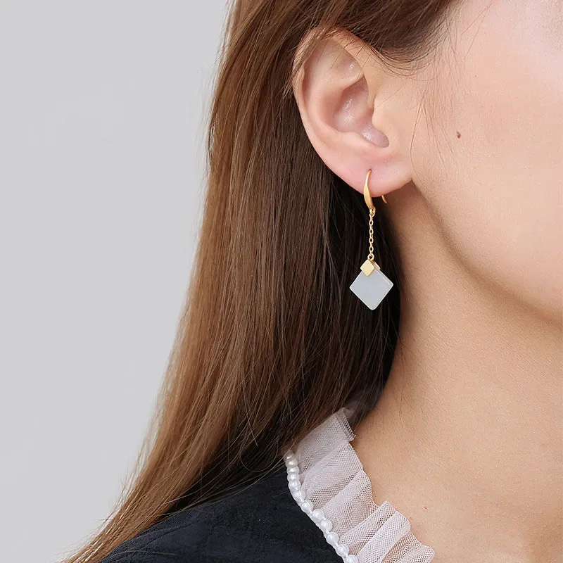 Natural Jade Earrings Nephrite Silver Earrings ZNE153