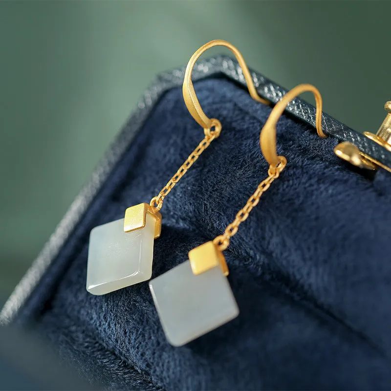 Natural Jade Earrings Nephrite Silver Earrings ZNE153