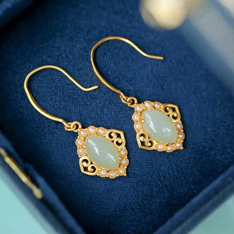 Natural Jade Earrings Nephrite Silver Earrings ZNE216