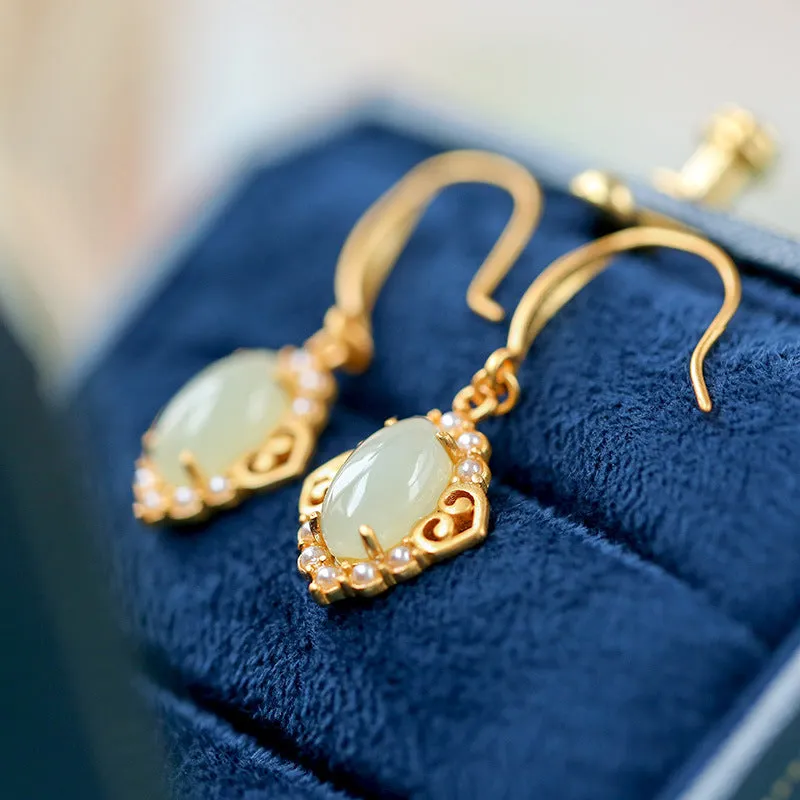 Natural Jade Earrings Nephrite Silver Earrings ZNE216