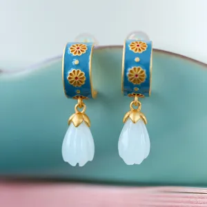 Natural Jade Earrings Nephrite Silver Earrings ZNE222
