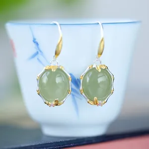 Natural Jade Earrings Nephrite Silver Earrings ZNE228