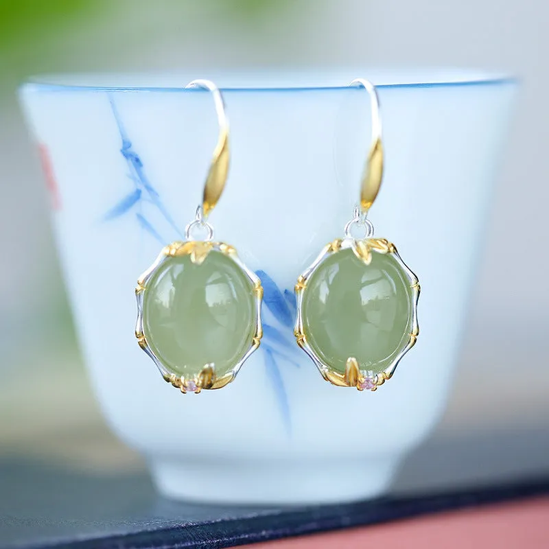Natural Jade Earrings Nephrite Silver Earrings ZNE228