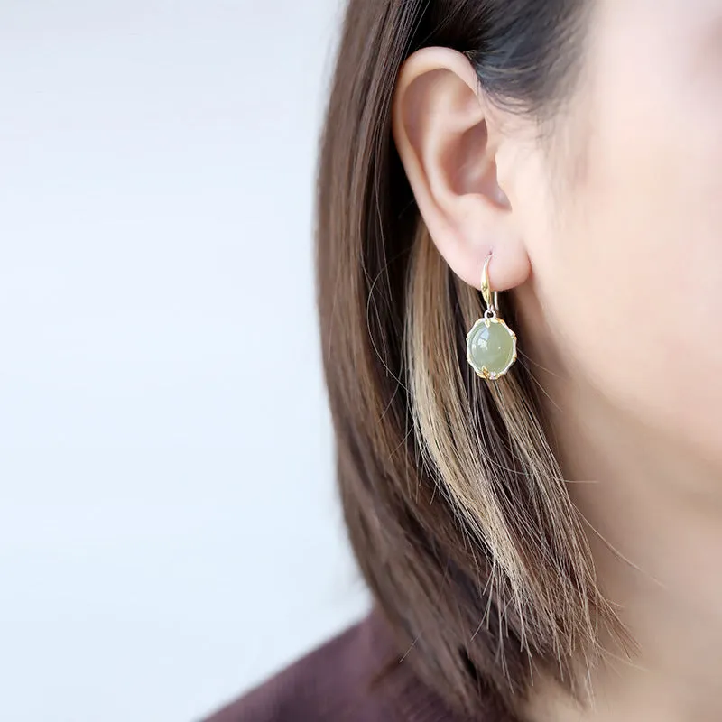 Natural Jade Earrings Nephrite Silver Earrings ZNE228