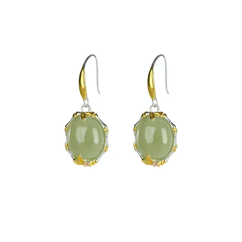 Natural Jade Earrings Nephrite Silver Earrings ZNE228