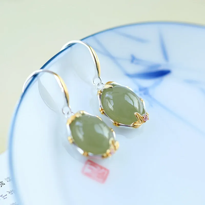 Natural Jade Earrings Nephrite Silver Earrings ZNE228