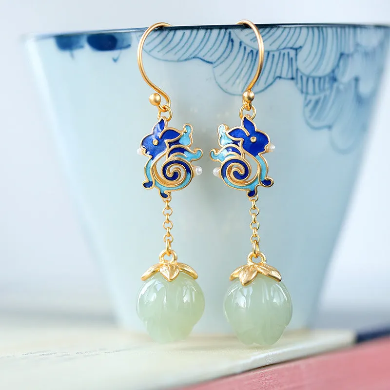 Natural Jade Earrings Nephrite Silver Earrings ZNE229
