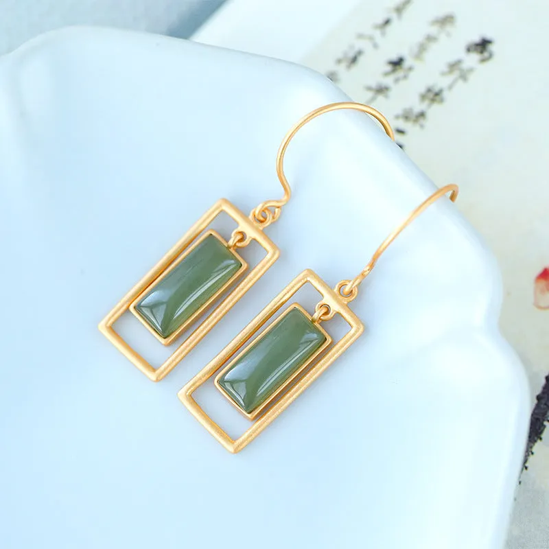Natural Jade Earrings Nephrite Silver Earrings ZNE238