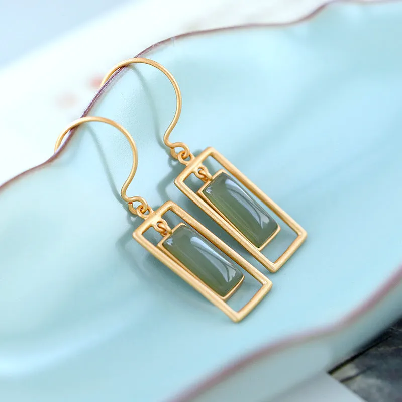 Natural Jade Earrings Nephrite Silver Earrings ZNE238