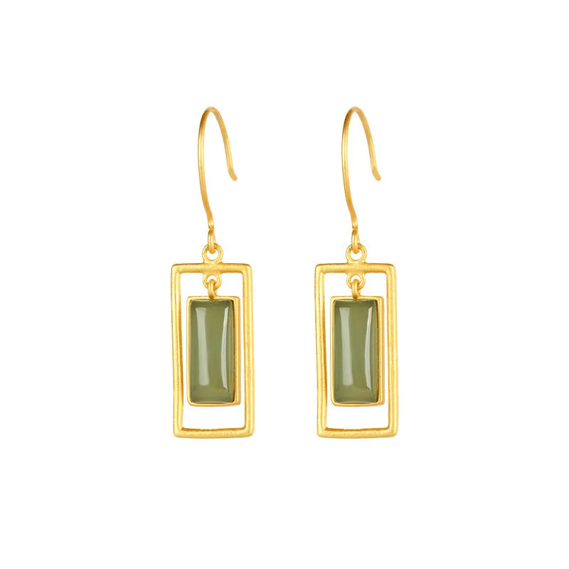 Natural Jade Earrings Nephrite Silver Earrings ZNE238